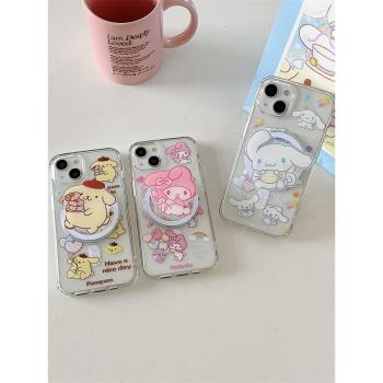 美樂蒂玉桂狗大耳狗適用iphone15promax蘋果13手機殼新款15磁吸14pro支架12卡通11網紅女13promax防摔保護套