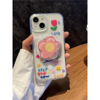 愛珀客適用於蘋果iPhone15promax手機殼ins風流沙花朵磁吸支架13新款14iphone女12/11可愛少女亞克力軟邊硬殼