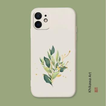 文藝小清新ins冷淡風復古綠葉適用蘋果14手機殼iphone13promax矽膠12mini藝術11/8plus/xr全包7防摔森系原宿
