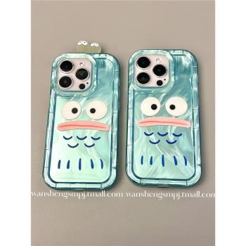 玩勝 春季綠色羽紗紋小丑魚立體夜光煤球iphone15promax蘋果14手機殼11新款15pro女12搞怪13pm矽膠創意防摔套