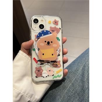 愛珀客多隻畫畫考拉磁吸支架適用iPhone15proMax手機殼蘋果13pro個性卡通12Pro創意11亞克力14promax軟邊硬殼