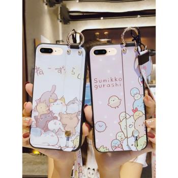 適用於iPhoneSE2手機殼蘋果7PLUS卡通矽膠套iPhone15全包女款6掛繩14PROMAX磨砂殼SE3網紅腕帶16男情侶可愛