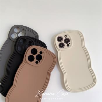 秋冬簡約純色適用蘋果14pro波浪紋iPhone13手機殼11/12promax軟xs/xr情侶款max保護套iPhone15全包防摔矽膠軟