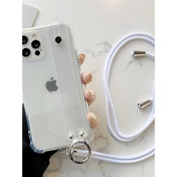 斜挎可背iphone14手機殼氣囊防摔蘋果13promax透明殼12腕帶支架軟殼xsmax閃粉掛繩xr矽膠殼78plus保護殼