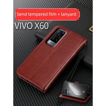 適用vivox60手機殼vivo x60保護套翻蓋式皮套vivix60防摔全包軟矽膠vicox60男女款wiox60新品V2046A叉6o膜