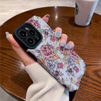 技芝 創意適用iPhone13ProMax矽膠蘋果15 12手機殼11防摔XR 14 XsMax女plus個性彩繪玫瑰高階保護套軟潮男女