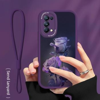 紫色玫瑰適用opporeno5手機殼新款reno4潮牌創意Pro+十高級外殼reno4se全包防摔OPPO軟矽膠套女reno5pro情侶