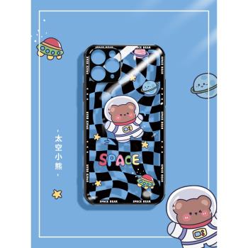 太空小熊蘋果11手機殼潮牌iPhonex透明iP7/8plus玻璃女款高檔11promax可愛xs鏡頭全包xsmax防摔創意新款網紅