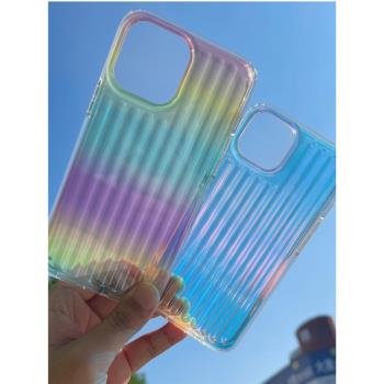 ins日韓炫彩漸變行李箱適用iphone12手機殼11蘋果13 pro MAX電話14保護套15pm透明軟膠全包邊防摔大孔16pro女