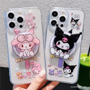 韓風卡通12可愛庫洛米美樂蒂13無線充電磁吸Magsafe軟殼蘋果15/14手機殼適用iPhone16promax支架透明保護套11