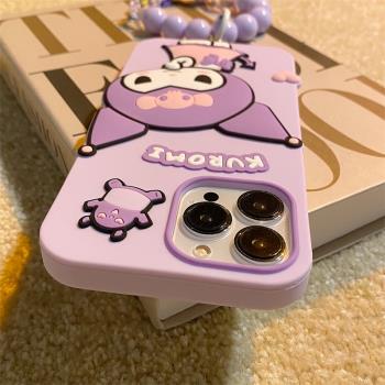 適用iphone14pro手機殼新款可愛立體庫洛米帶手鏈蘋果14卡通網紅超火女13promax矽膠全包12p保護套11創意十四