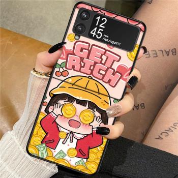 發財小新適用三星zflip4手機殼新款女Galaxyzflip4可愛小丸子折疊屏zflip3卡通潮男一體外殼全包防摔保護套