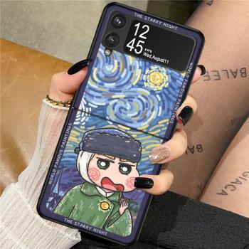 油畫小新適用三星zflip4手機殼新款女折疊屏zflip3卡通情侶Galaxyzflip4可愛搞怪男一體外殼全包防摔保護套