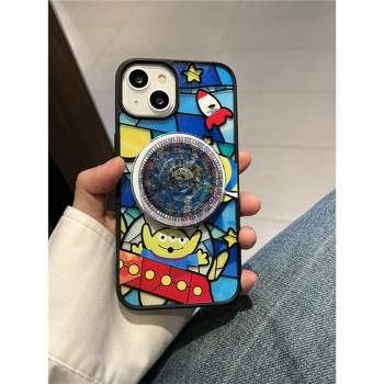 愛珀客玻璃紋三眼怪磁吸支架適用iPhone15proMax手機殼蘋果13pro個性卡通12Pro創意14亞克力16promax軟邊硬殼