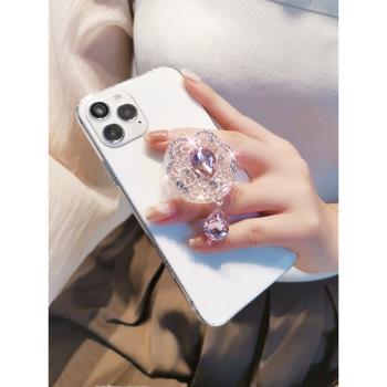 手機支架創意伸縮指環扣粘貼式個性女款水晶寶石飾品通用手機殼帶水鉆桌面支撐架結實耐用後背貼