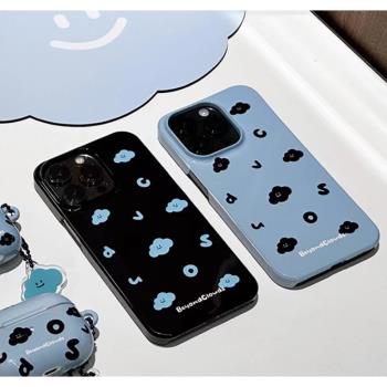 字母笑臉雲朵ins天空藍適用iPhone14promax蘋果手機殼半包光面13pro1211xs硬殼磨砂全包情侶黑色春天新款可愛