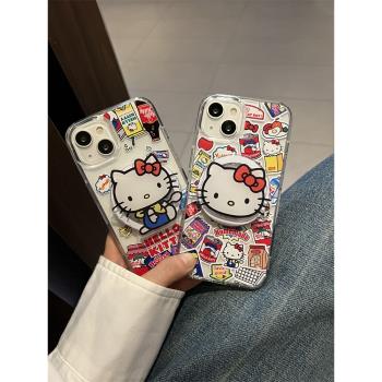 愛珀客零食KT貓咪磁吸支架適用iPhone15proMax手機殼蘋果14新款13pro卡通12Pro可愛11亞克力16pro軟邊12硬殼