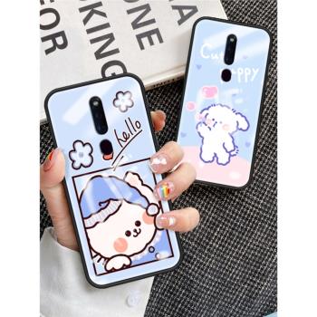 適用OPPO F11Pro手機殼彩繪玻璃oppof11矽膠保護套f11pro全包抗摔卡通圖案CPH1969可愛少女新款opopf11軟外殼