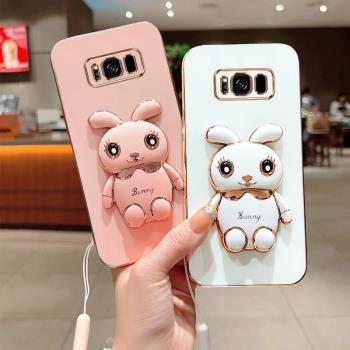 適用三星S8+手機殼新年款3星s8保護矽膠套S9十可愛兔支架SM—G9500全包鏡頭G9550超薄防摔plus男女Galaxy外殼