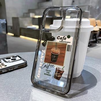 ivan適用iPhone16手機殼蘋果14透明16pro新款13矽膠軟12保護套15文藝pro男女max高階感小眾美式咖啡卡片標簽x