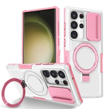 車載磁吸帶支架適用三星S24ULTRA手機殼滑蓋鏡頭保護S23FE全包防摔S22+PLUS加厚S21U新款矽膠glaxys20推窗女P