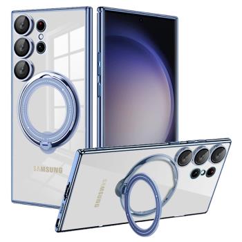 新款電鍍磁吸款適用三星S24utral手機殼galaxys23ultra指環扣s22U支架一體A15全包矽膠A35a55超薄5g透明plus+