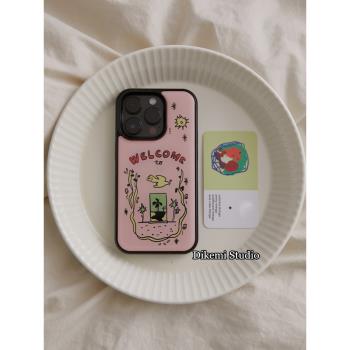 韓國ins小眾甜酷個性插畫黑邊軟殼適用iphone15promax/14pro蘋果13/12/11全包16promax手機保護套