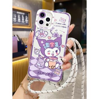 簡晴適用於蘋果15PROMAX手機殼iPhone 14卡通矽膠13MINI全包邊A12PRO斜挎掛繩11防摔保護套XSMAX透明SE3軟殼