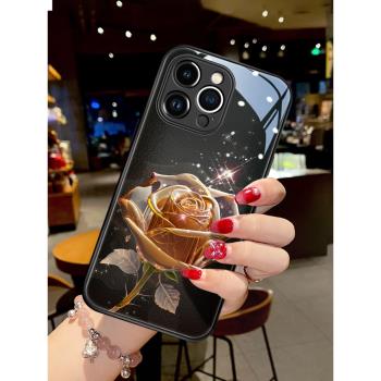 新款蘋果14promax手機殼時尚iphone13全包防摔14簡約13pro玻璃12pro炫彩玫瑰plus女款max高階感xr唯美11超薄x