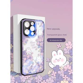 自帶鏡頭膜蘋果14Promax手機殼新款iPhone14可愛兔子13全包13Promax小清新12玻璃11超薄plus女款max透明散熱x