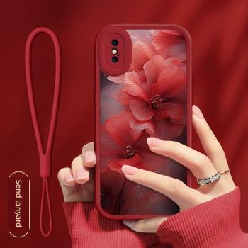 月夕花染適用蘋果x手機殼新款女iphone8plus帶掛繩蘋果xr個性情侶6sp創意xsmax全包矽膠7p高階紅色防摔保護套