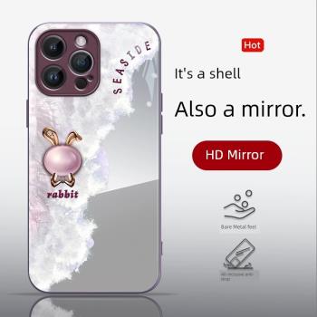 波浪珍珠兔適用iPhone15手機殼鏡面蘋果14promax保護套13全包防摔15pro新款13pro奢華12卡通11高階感xr網紅8p