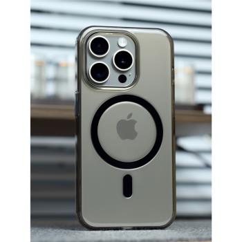 米斯登適用蘋果16ProMax晶透磁吸保護套MagSafe隱形TPU軟膠防摔手機殼iPhone15簡約透明金屬獨立按鍵高階新款
