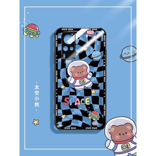 適用太空小熊vivox60手機殼潮牌x60pro透明硅膠軟邊x60pro+玻璃女款高檔可愛鏡頭全包防摔創意新款網紅ins保