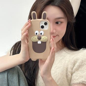 立體搞怪齙牙兔適用蘋果14手機殼iphone13promax新款12pro全包11可愛卡通13防摔套12加厚軟矽膠14plus女款潮