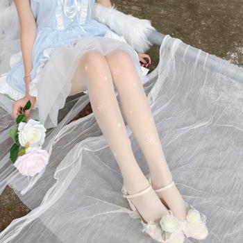Lolita花朵白絲少女夏季薄款襪子