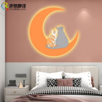 沂憬酈佳兒童房裝飾畫燈帶led燈畫溫馨可愛月亮壁畫臥室床頭掛畫