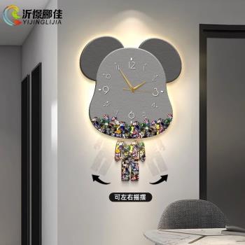 簡約現代餐廳掛畫led氛圍畫暴力熊玄關裝飾畫餐桌背景墻創意掛鐘