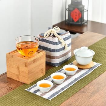 山間竹影日式快客杯一壺三杯便攜旅行茶具套裝戶外簡約功夫收納盒