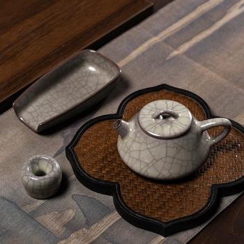 青瓷功夫茶具套裝龍泉手工傳世哥窯冰裂紋陶瓷復古石瓢壺茶則整套
