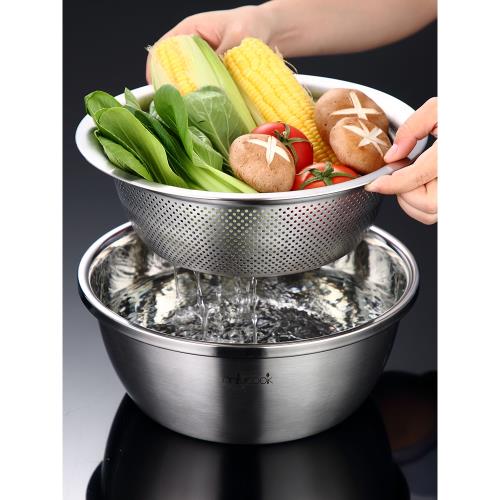 onlycook 加重304不銹鋼盆漏盆套裝家用瀝水籃廚房淘米洗菜盆套盆