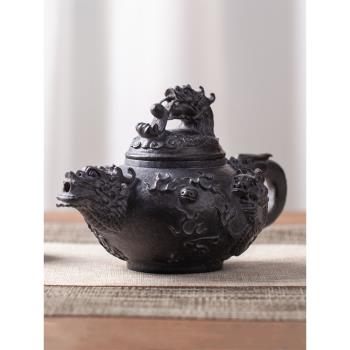 冰磧巖石茶壺中式復古天然養生石頭泡茶壺純手工至尊五龍壺茶具