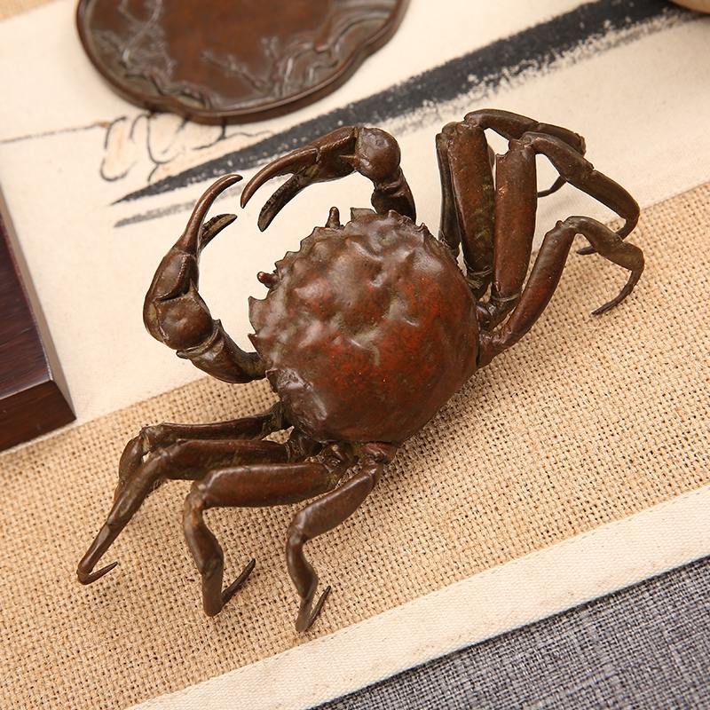 黃銅實心純手工鑄銅螃蟹純銅茶寵功夫茶道擺件家居飾品壺蓋蓋置|茶寵擺