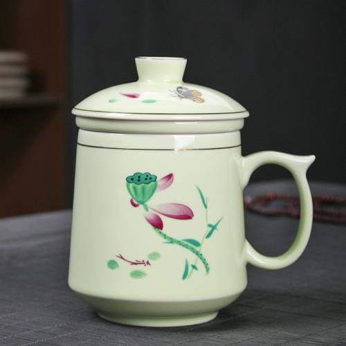 陶瓷過濾帶蓋三件杯馬克杯大容量帶茶漏辦公家用茶水分離泡茶杯子