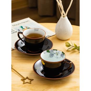 日本進口有田燒咖啡杯碟陶瓷釉下彩花卉下午茶杯子高檔輕奢禮盒裝