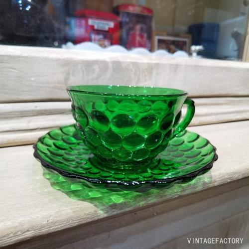 FIRE KING 1950s美國產森林綠寶石泡泡玻璃復古中古咖啡杯碟套裝