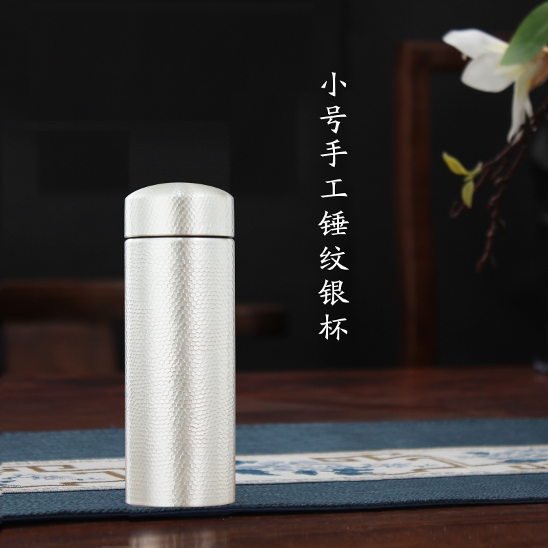 銀杯子999純銀保溫杯里外全銀男女士泡茶杯純銀水杯銀內膽保溫杯|保溫杯