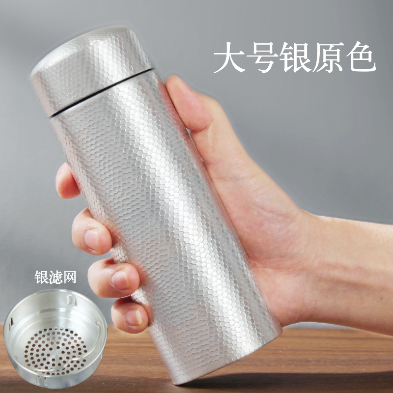 銀杯子999純銀保溫杯里外全銀男女士泡茶杯純銀水杯銀內膽保溫杯|保溫杯