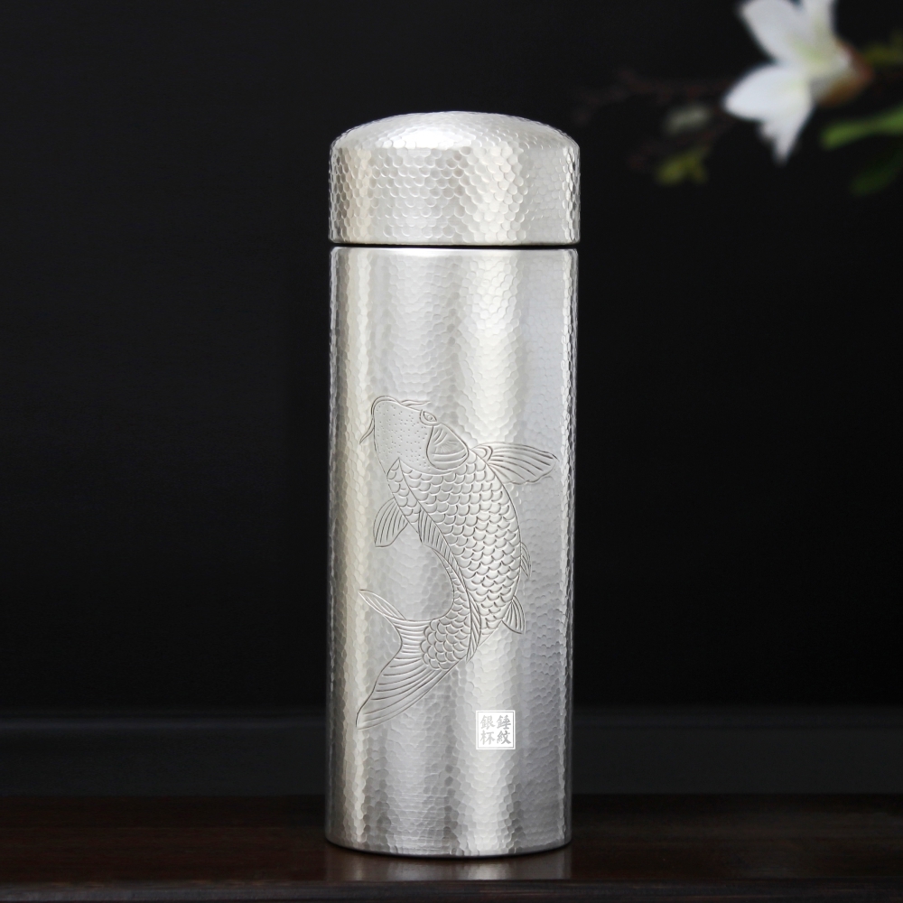 銀杯子999純銀保溫杯里外全銀男女士泡茶杯純銀水杯銀內膽保溫杯|保溫杯