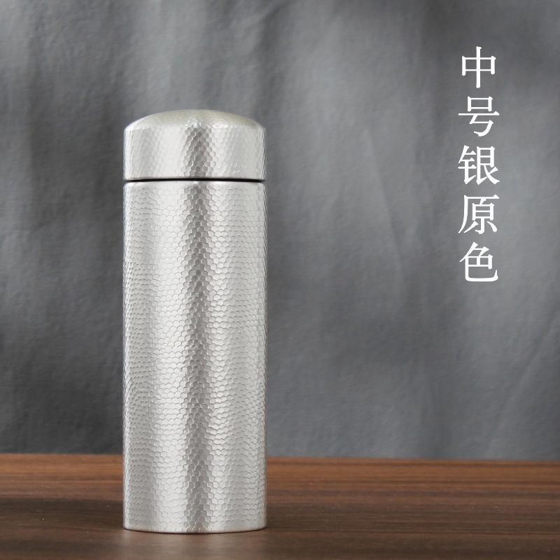 銀杯子999純銀保溫杯里外全銀男女士泡茶杯純銀水杯銀內膽保溫杯|保溫杯
